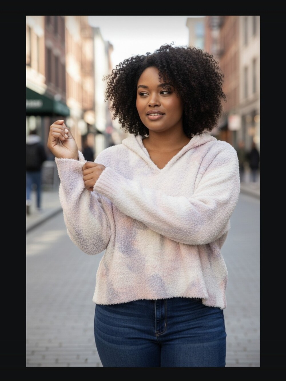POL  Soft Fuzzy Tie-Dye V-Neck Hooded Sweater | Oversized Cozy Lounge Pullover